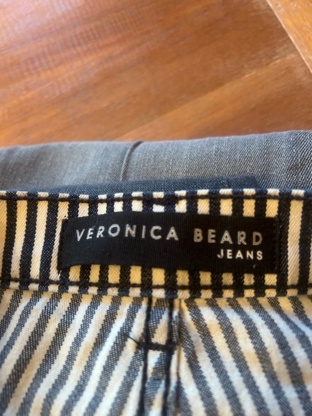 Veronica Beard Black & White Striped Boot Cut Jeans with Brown Side Stripe - Picture 4 of 6
